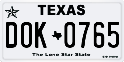 TX license plate DOK0765