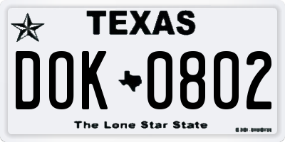 TX license plate DOK0802