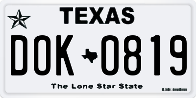 TX license plate DOK0819