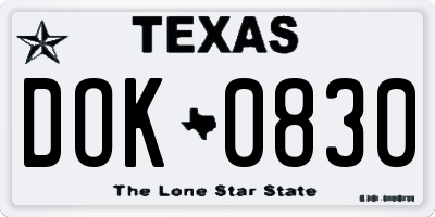 TX license plate DOK0830