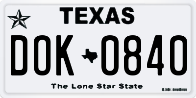 TX license plate DOK0840