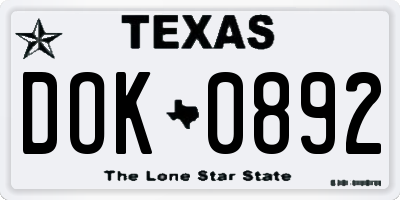 TX license plate DOK0892