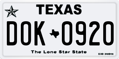 TX license plate DOK0920