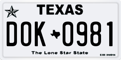 TX license plate DOK0981