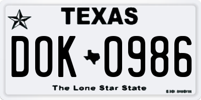 TX license plate DOK0986