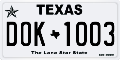 TX license plate DOK1003