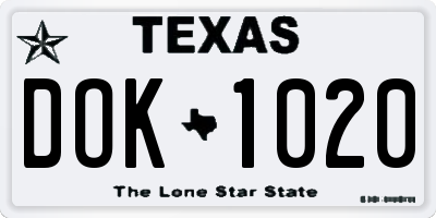 TX license plate DOK1020