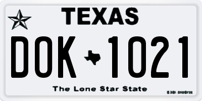 TX license plate DOK1021