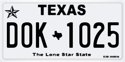 TX license plate DOK1025