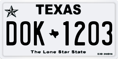 TX license plate DOK1203