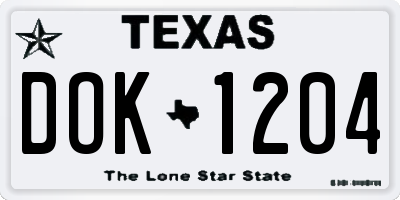 TX license plate DOK1204