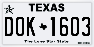 TX license plate DOK1603