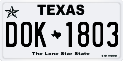 TX license plate DOK1803