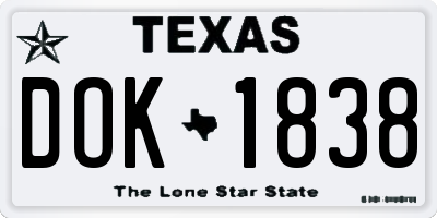TX license plate DOK1838