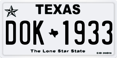 TX license plate DOK1933