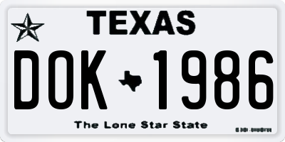 TX license plate DOK1986
