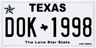 TX license plate DOK1998