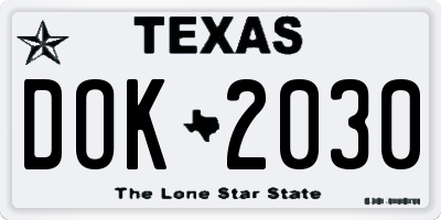 TX license plate DOK2030
