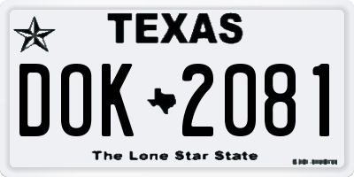 TX license plate DOK2081