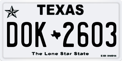 TX license plate DOK2603