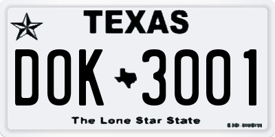 TX license plate DOK3001