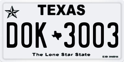 TX license plate DOK3003