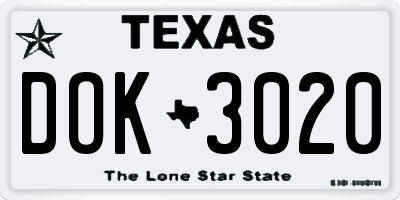 TX license plate DOK3020