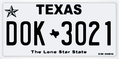 TX license plate DOK3021