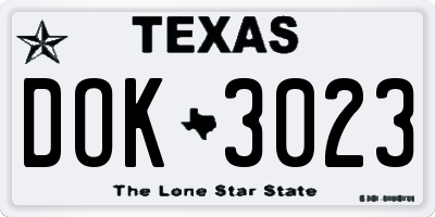 TX license plate DOK3023