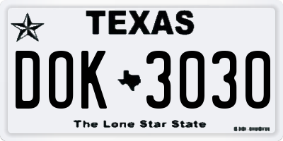 TX license plate DOK3030