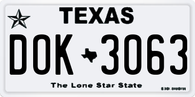 TX license plate DOK3063