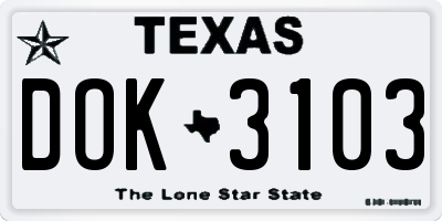 TX license plate DOK3103