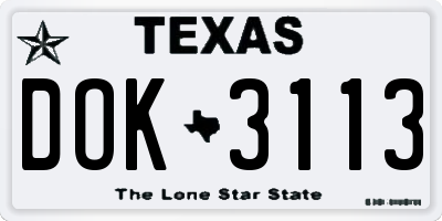 TX license plate DOK3113