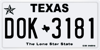 TX license plate DOK3181