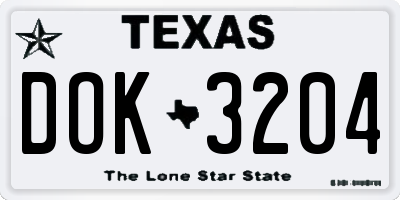 TX license plate DOK3204