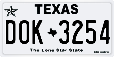 TX license plate DOK3254
