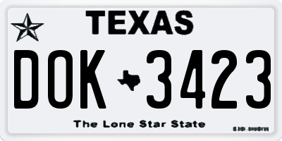 TX license plate DOK3423