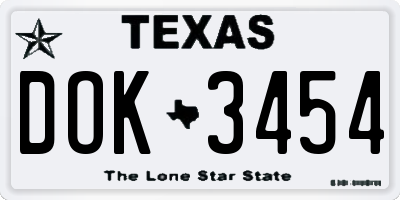 TX license plate DOK3454