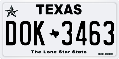 TX license plate DOK3463