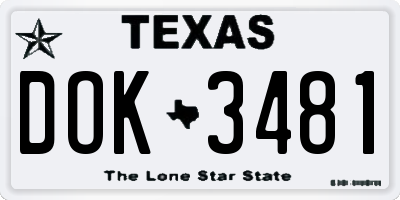 TX license plate DOK3481