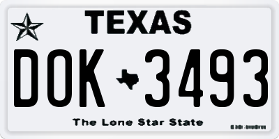 TX license plate DOK3493