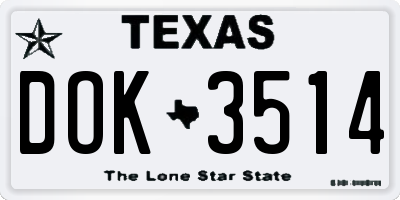 TX license plate DOK3514