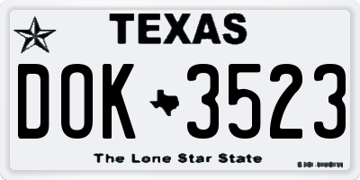 TX license plate DOK3523