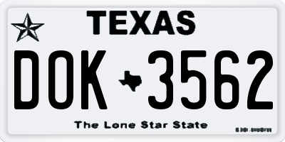 TX license plate DOK3562