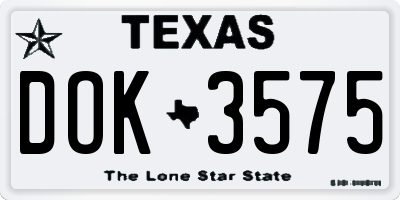 TX license plate DOK3575