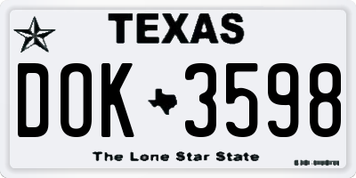 TX license plate DOK3598