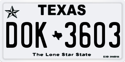 TX license plate DOK3603