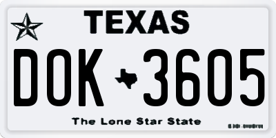 TX license plate DOK3605
