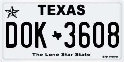 TX license plate DOK3608