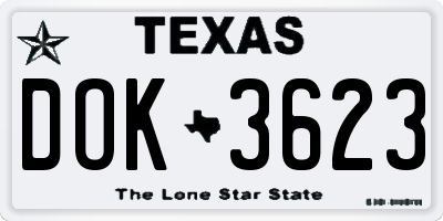 TX license plate DOK3623